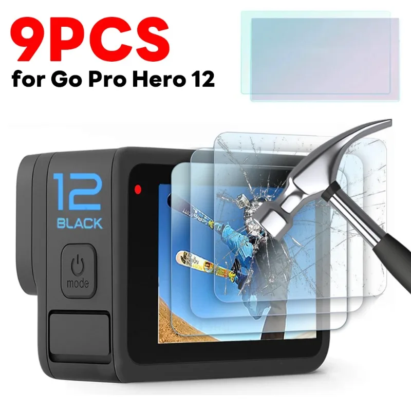 9/3Pcs Screen Protector for Go Pro Hero 12 Ultra Clear Tempered Glass Front Back Protective Film Lens Protection Cover Films