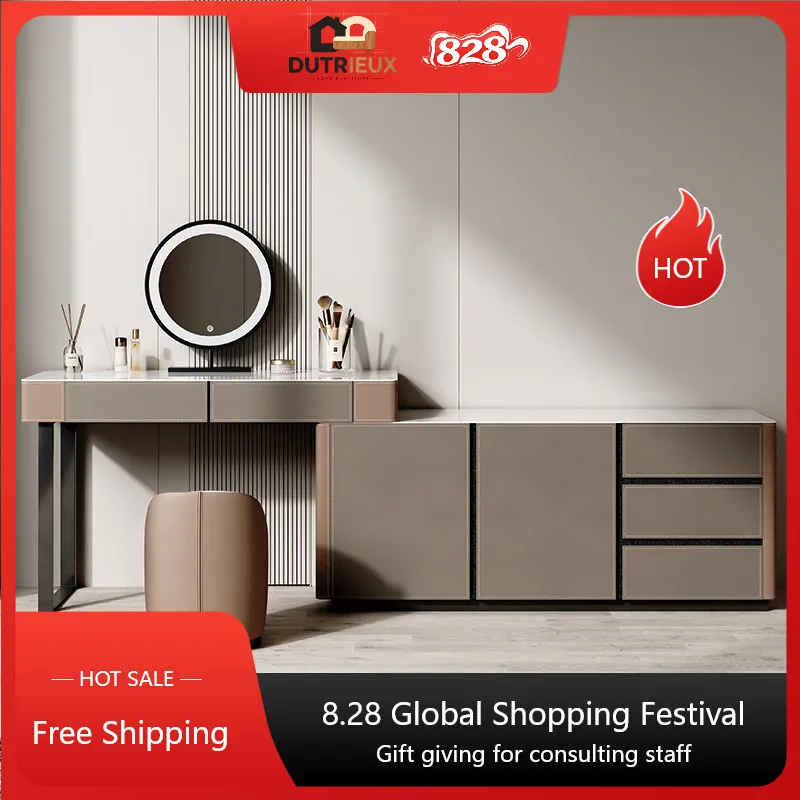 Square Extension Vanity Desk Led Mirror Modern Wooden Luxury Hotel Dressers Makeup Salon Beauty Tocador Maquillaje Furniture