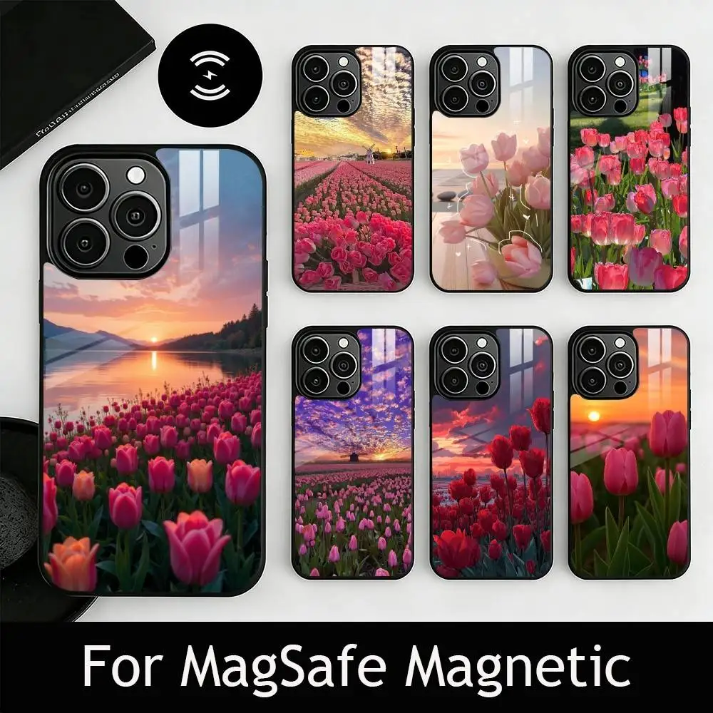 

Super Beautiful Tulip Phone Case For iPhone17,16,15,14,13,12,11 Plus,Pro Magnetic For Magsafe Wireless Charging