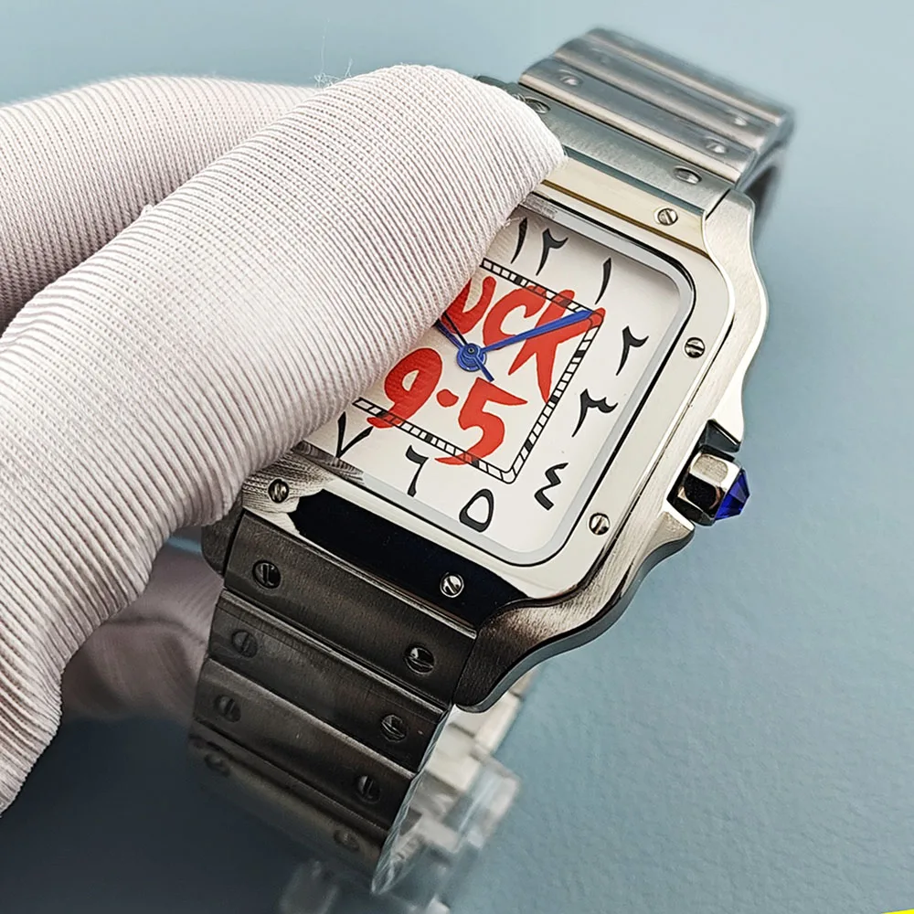 NH35 Square Watch Arabic 9-5 Dial Customized Logo Men's Watch Folding Buckle Watch Suitable for NH35 Movement Watch