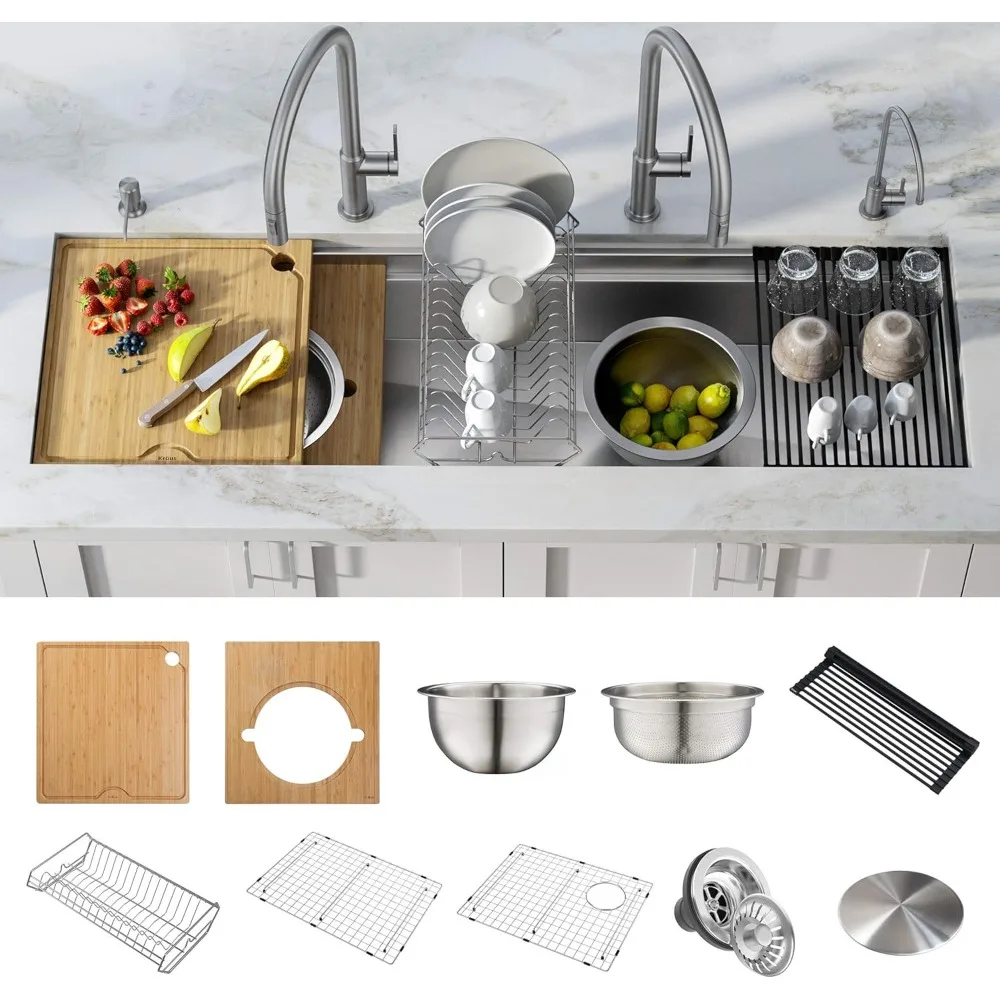 

US Shipping 57 Inch Undermount Stainless Steel Single Bowl Kitchen Sink Workstation with 10 Accessories