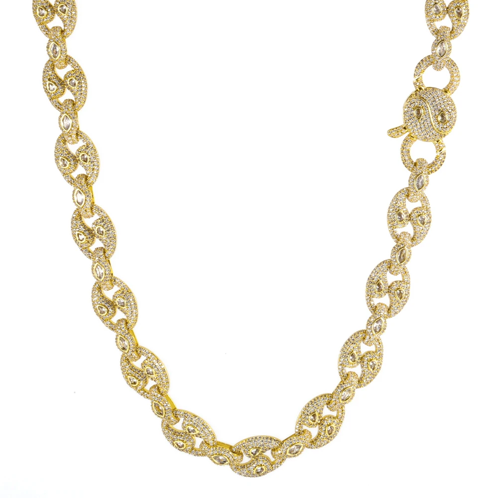 

NY Hip Hop Iced out Cuban Link Necklace Brass Shinning Cubic Zirconia Miami Fashionable Buckle luxury Men's and Women's Jewelry