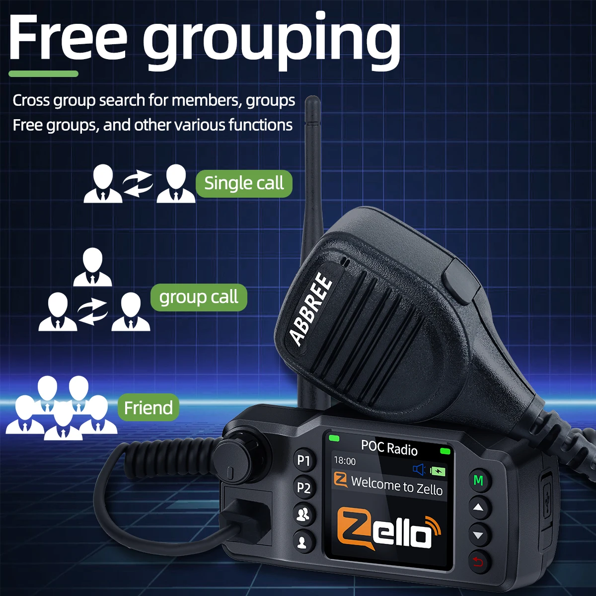 ABBREE GP-8900 Plus red coche Walkie Talkie Zello GPS Global POC Radio de largo alcance tarjeta SIM Dual 3G/4G Android Bluetooth WIFI