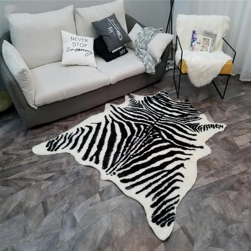 

Shaggy Living Room Bedroom Area Rugs Tiger Zebra Children Room's Floor Carpet Artificial Fur Skins Bedside Soft Mat for Bathroom