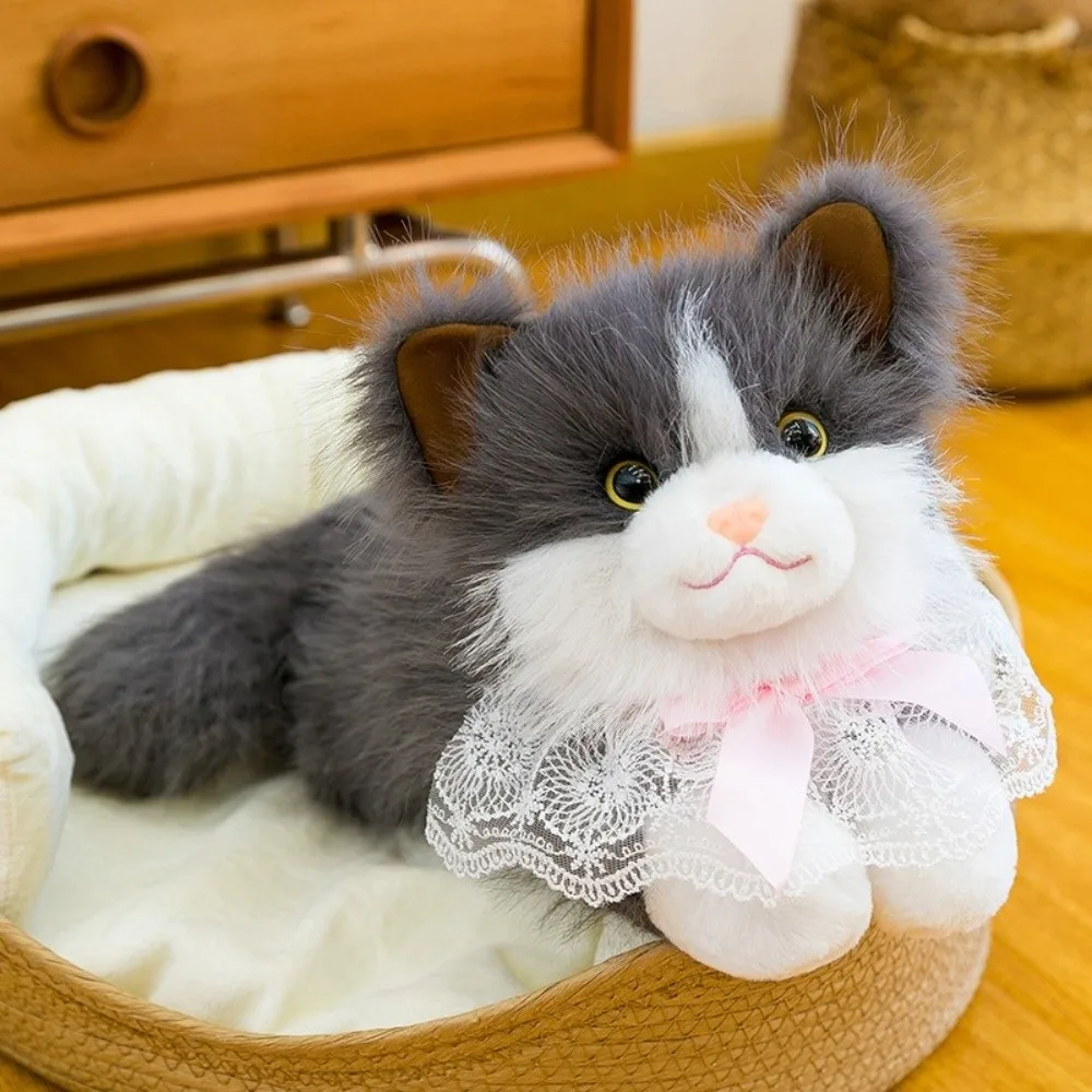

Новая мягкая пушистая игрушка-кошка с нагрудником, милая мультяшная кошка-рэгдолл, реалистичная кошка для домашнего декора