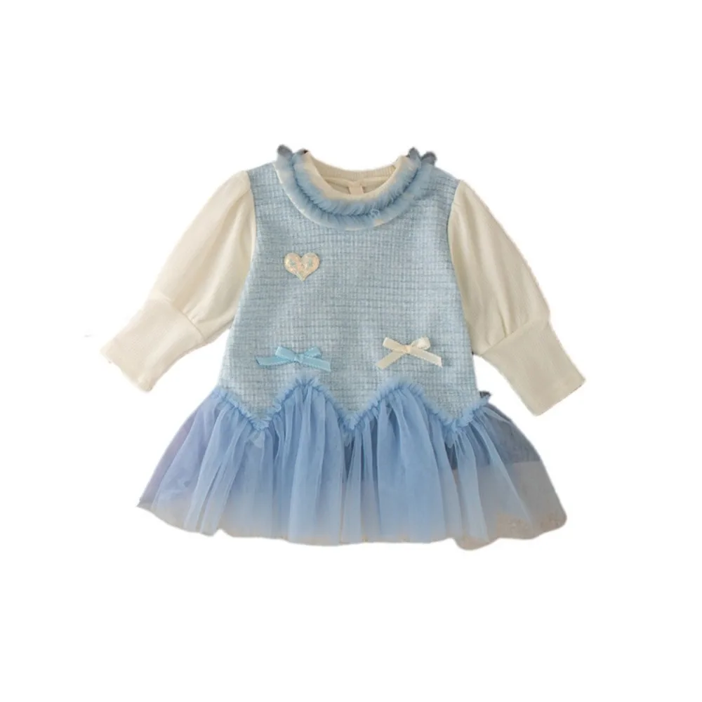 الربيع والخريف جديد 1-4 سنة فتاة طفل الحلو ولطيف القوس طويلة الأكمام تقسم فستان شبكي ملابس الأطفال النسخة الكورية #6