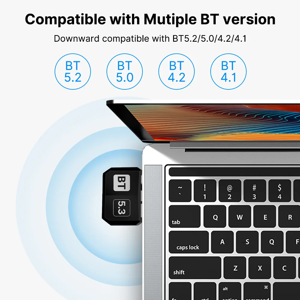 USB BT 5.3 어댑터 동글, 무선 리시버 스피커, 무선 PC 마우스 키보드, 음악 오디오 드라이브 무료, Win 10/11