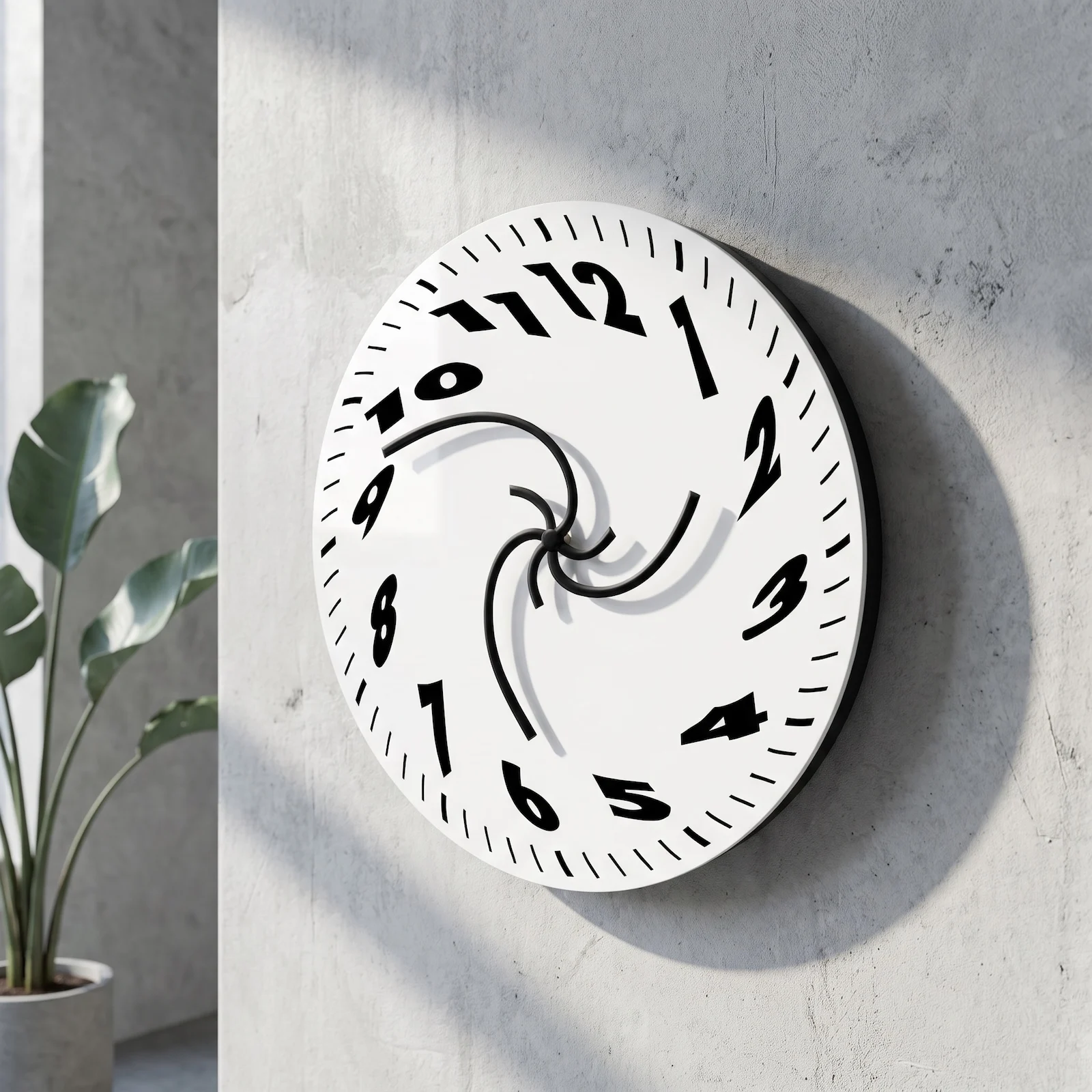 Abstract Wall Clock with Twisted Knotted Hands for Bedroom Office Optical Illusion Surreal Art Decor Silent Quartz Wall Clock