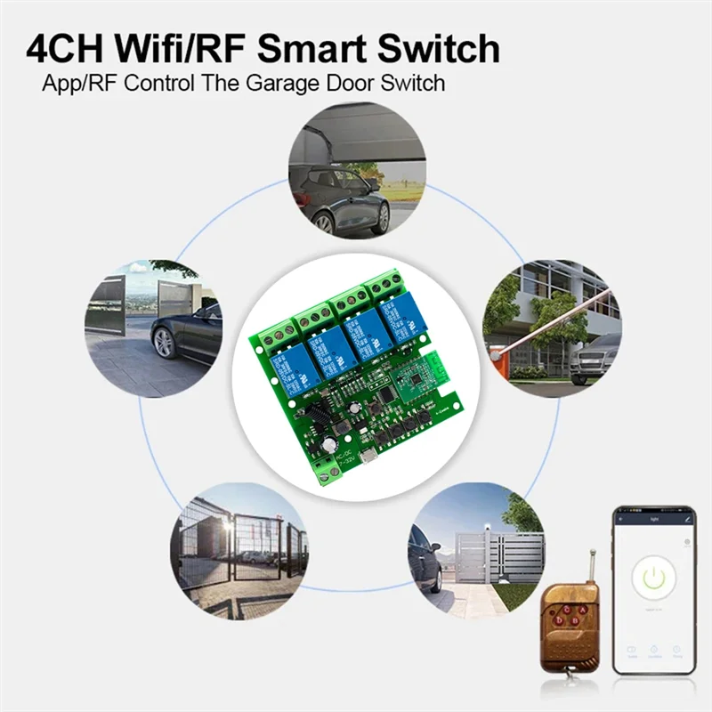 Wifi RF Switch 7-32V Smart Switch 4 Channels Wifi Switch Relay RF Remote Control-Y47A