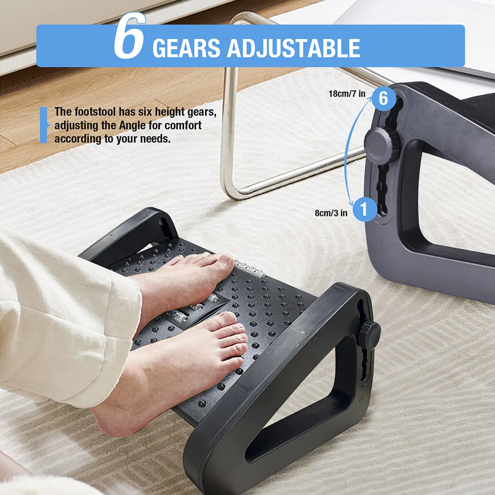 6 Height Adjustable Under Desk Footrest w/Comfort Sponge Pad Ergonomic Foot Stool Leg Rest Home Office Gaming Posture Correction image 2