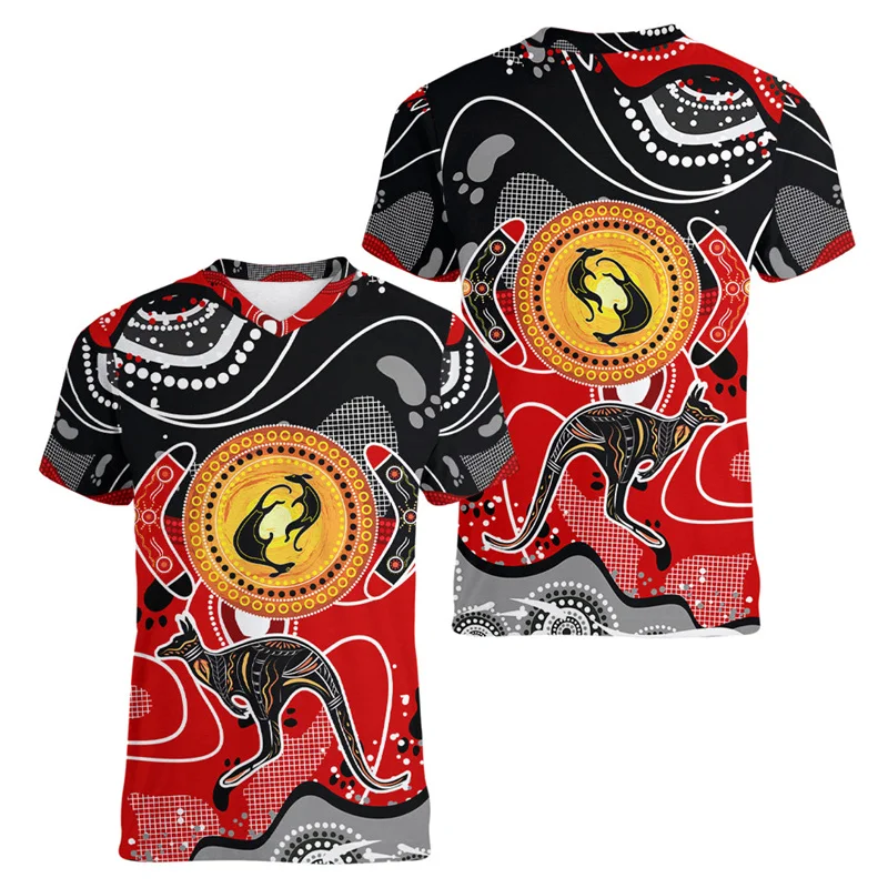 أستراليا الكنغر نمط تي شيرت الرجال ثلاثية الأبعاد المطبوعة الحيوان تي شيرت الرياضة الخامس الرقبة قصيرة الأكمام بلايز الصيف تنس كرة القدم تيز
