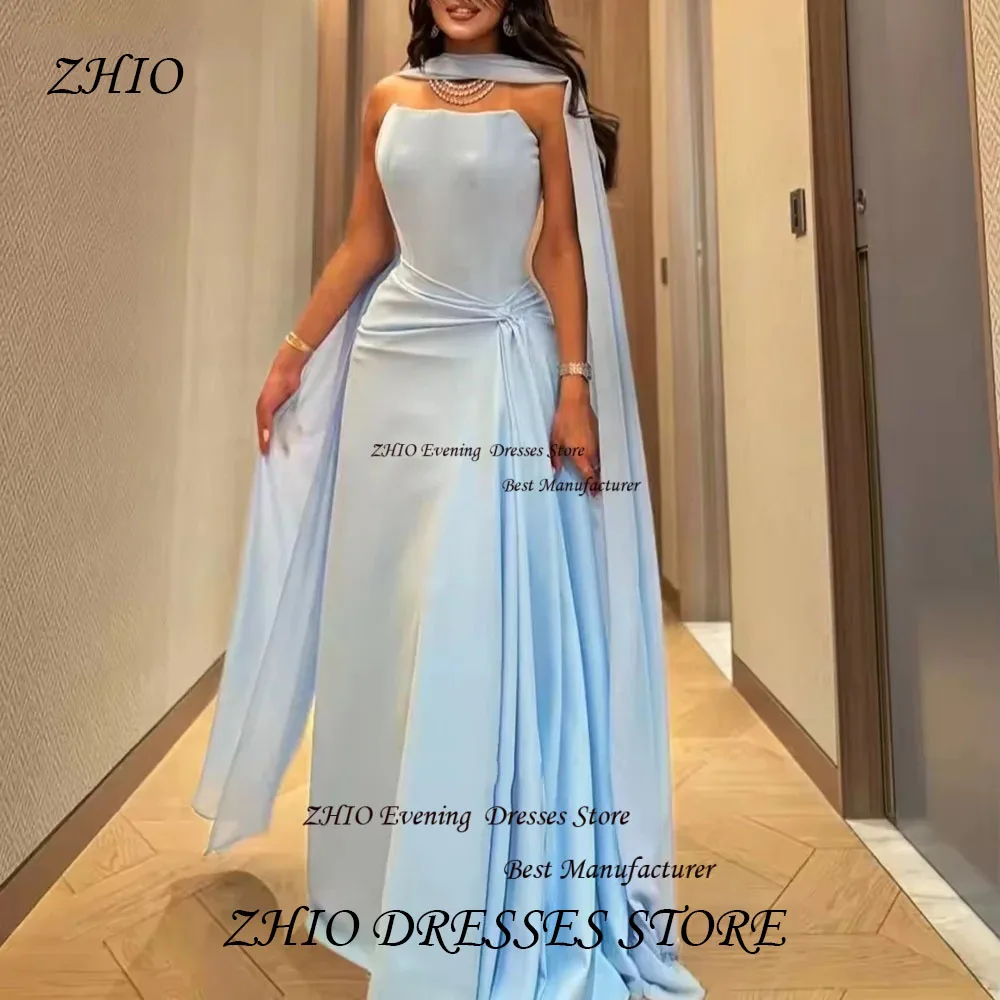 

ZHIO Chiffon Prom Dress with Scarf Pleats Strapless Party Dress Long Evening Party Dress for Women Vestidos De Noche Customized
