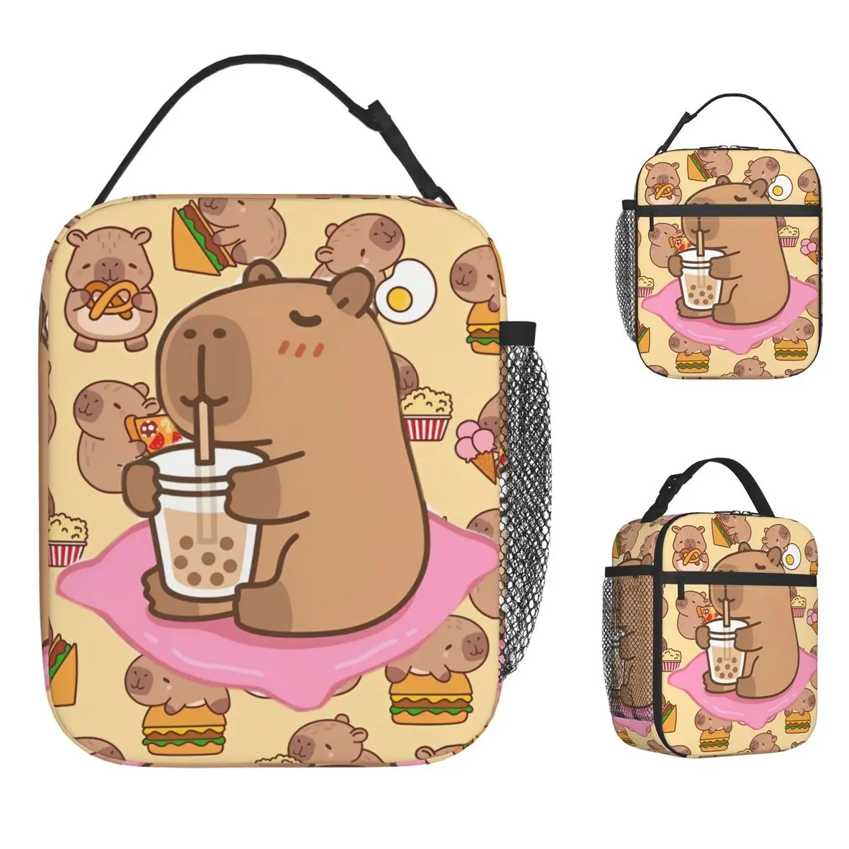 لطيف كابيبارا حقيبة الغداء المحمولة سستة علب الاغذية للجنسين مدرسة حقيبة للحفاظ على البرودة الترفيه أكسفورد الحرارية حمل حقائب اليد #1