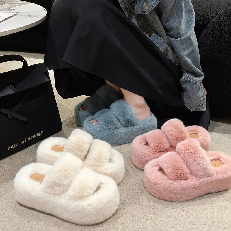 جديد Maomao النعال الإناث الخريف الشتاء النسخة الكورية داخلي سميكة وحيد الأحذية زيادة الارتفاع المضادة للانزلاق المنزل نعال قماش