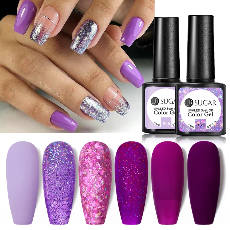 UR SUGAR 7.5ml Matte Gel Nail Polish Varnishes Hybrid Purple Glitter Color Gel For Nails Varnish Soak Off UV Gel DIY Nail Art