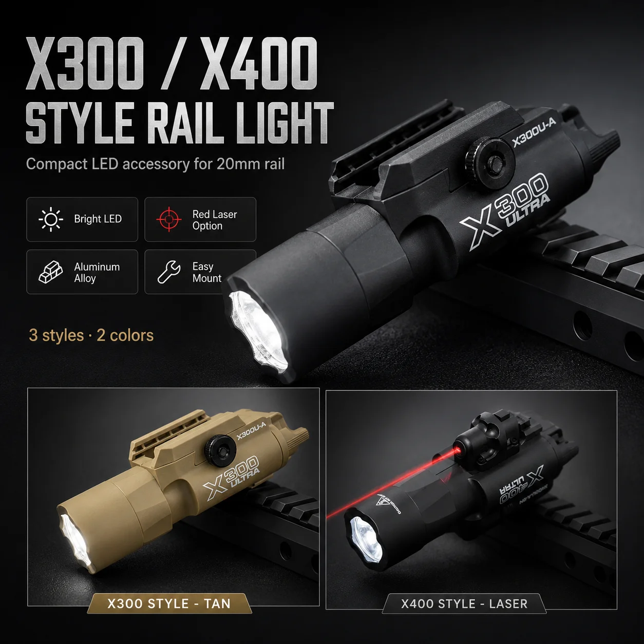 DIY Modification LED Lamp Component X300 X400 Style with Laser Effect 20MM Rail Fixed Support