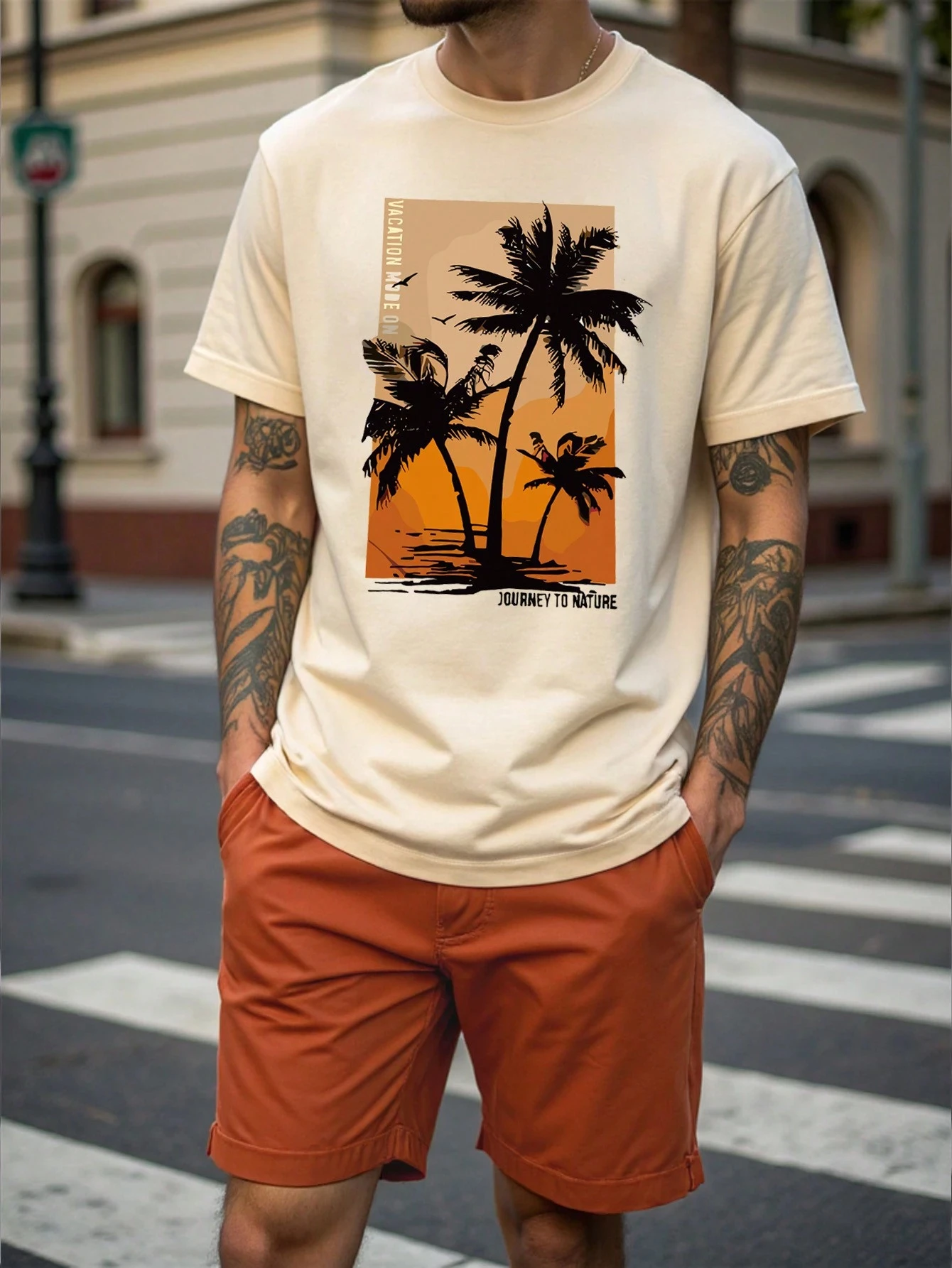 

Men's 3D Summer Short Sleeve Set Floral Printed Round Neck T Shirt Set Street Outdoor Breathable T-shirt Drawstring Shorts Set