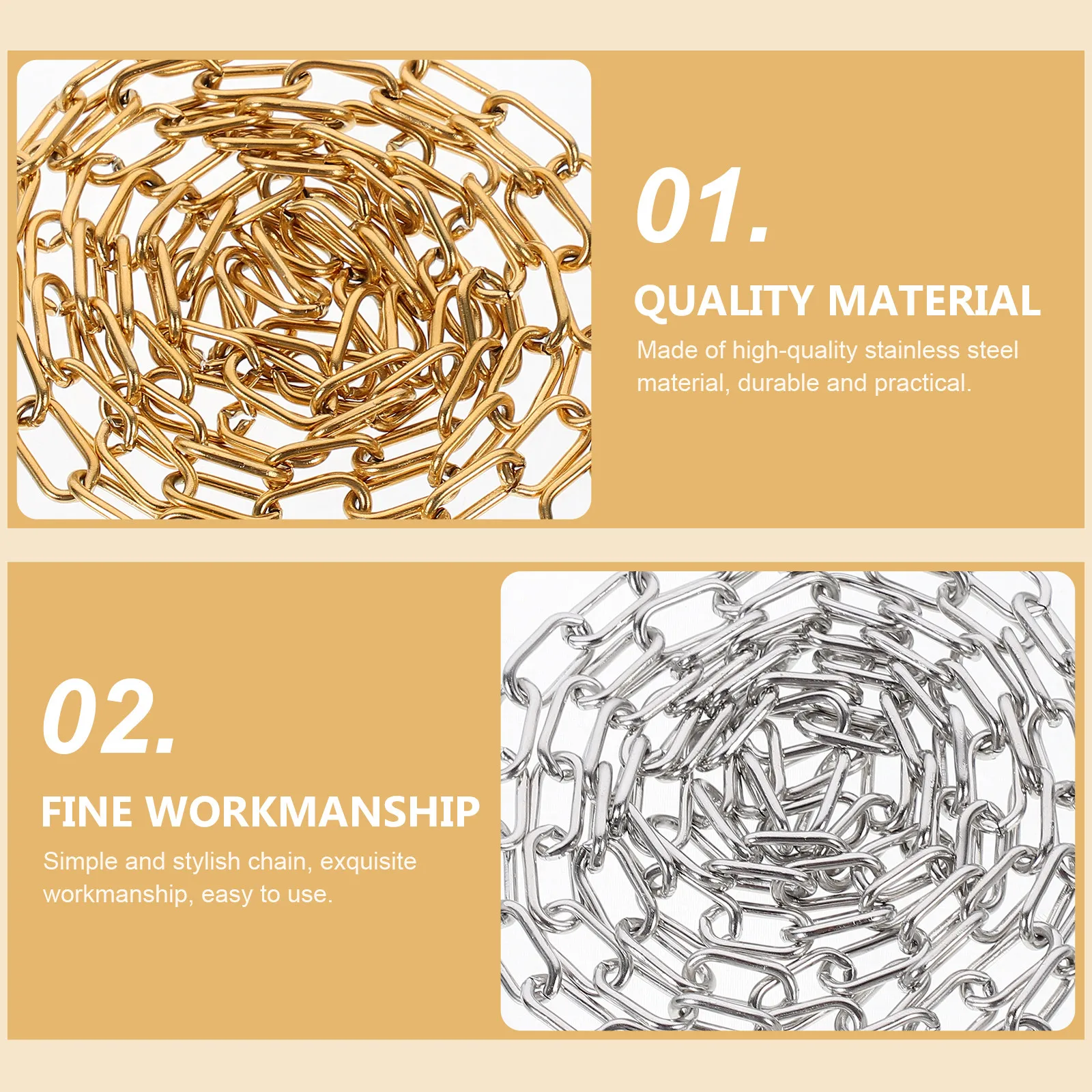 Stainless Steel Necklace Chain for DIY Jewelry Making, 2 Rolls Large Link Chains