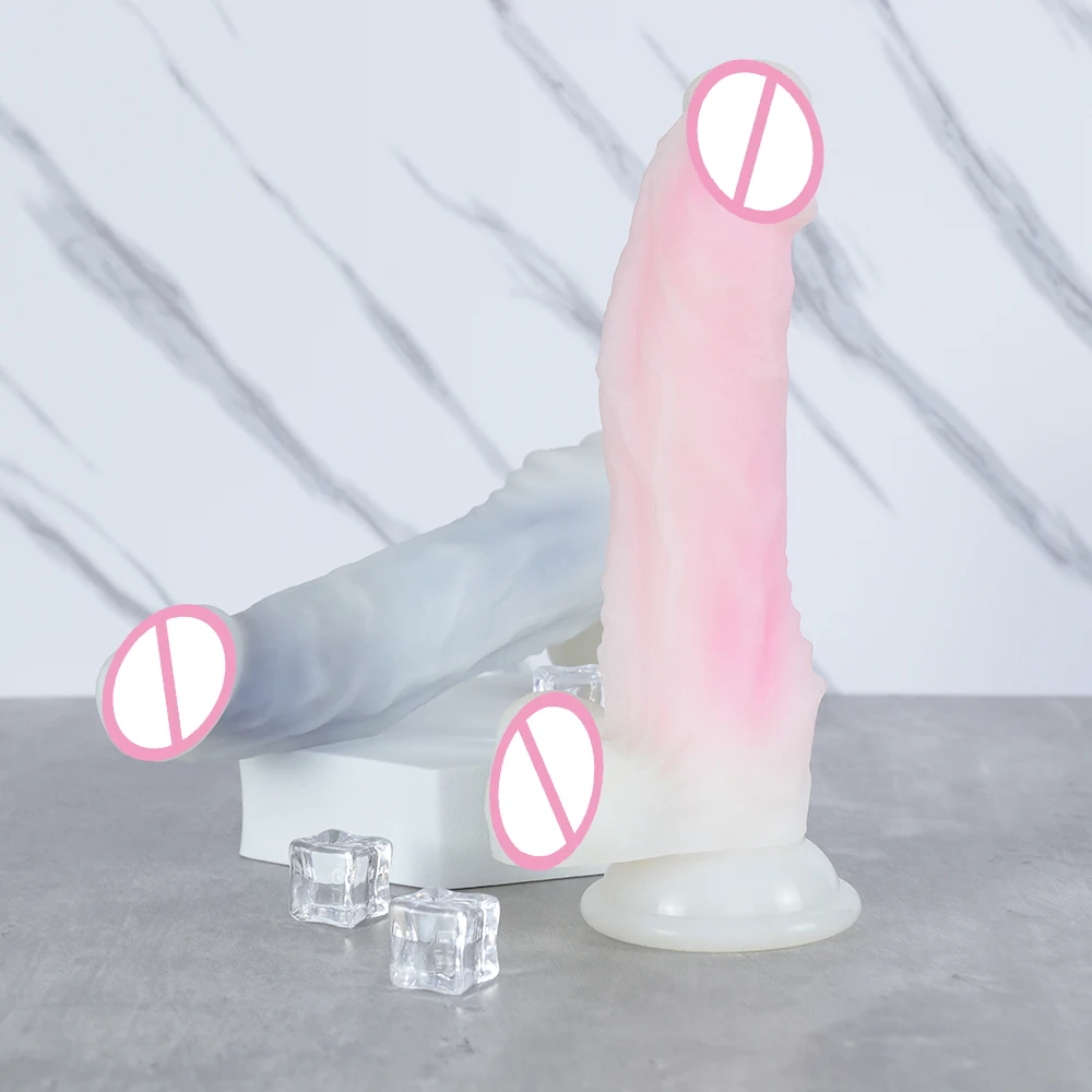 7.48 Inch Realistic Luminous Soft Dildo With Powerful Suction Cup Skin Feeling Double Layer Silicone Dildos For Women Adult Sex