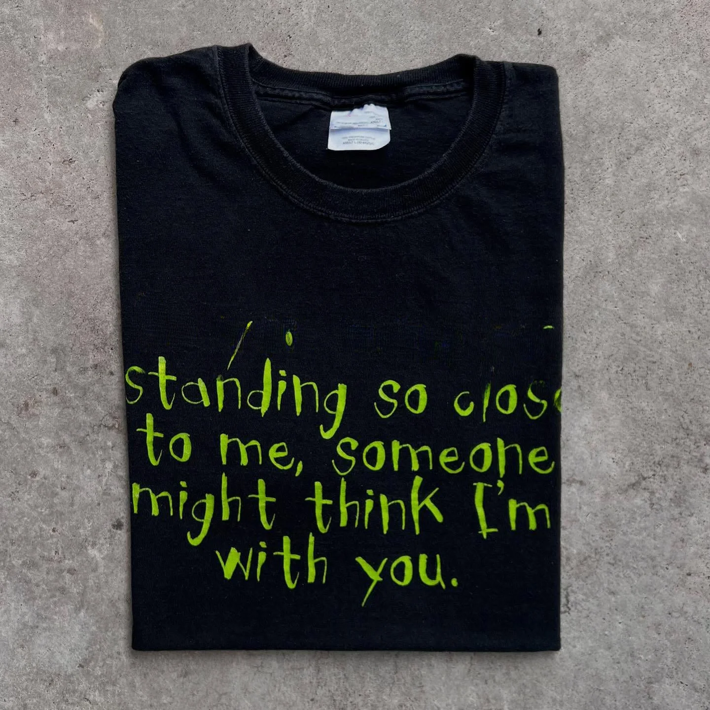 Fluorescent Green Lettering Short Sleeve T-Shirt Couple's Unique Style Dark Series Summer Cotton Breathable round Neck Top