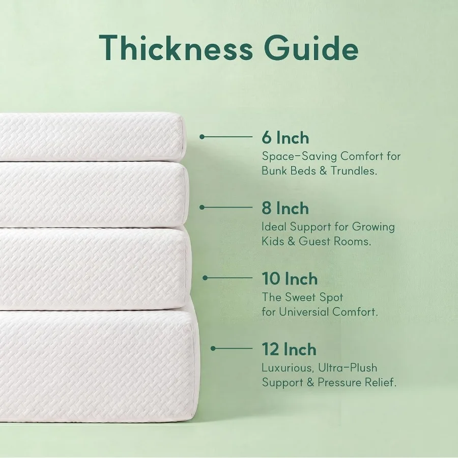 Full Size Mattress for Bedroom Use, Gel Memory Foam, Matcha Green, Cooling Pressure Relief with Medium Firm Support