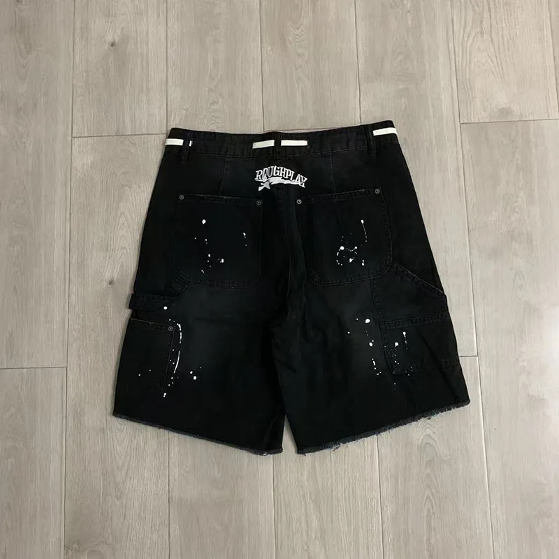 New Arrival Vintage Rough Play Ripped Detail Paint Splash Casual Shorts