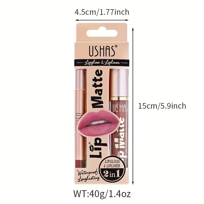 USHAS 12-Farben-Lipliner + Lippenstift-Set, einfach zu färbender, mattierter Lippenstift, langlebiger nackter roter Lippenstift, langanhaltendes Kosmetik-Make-up