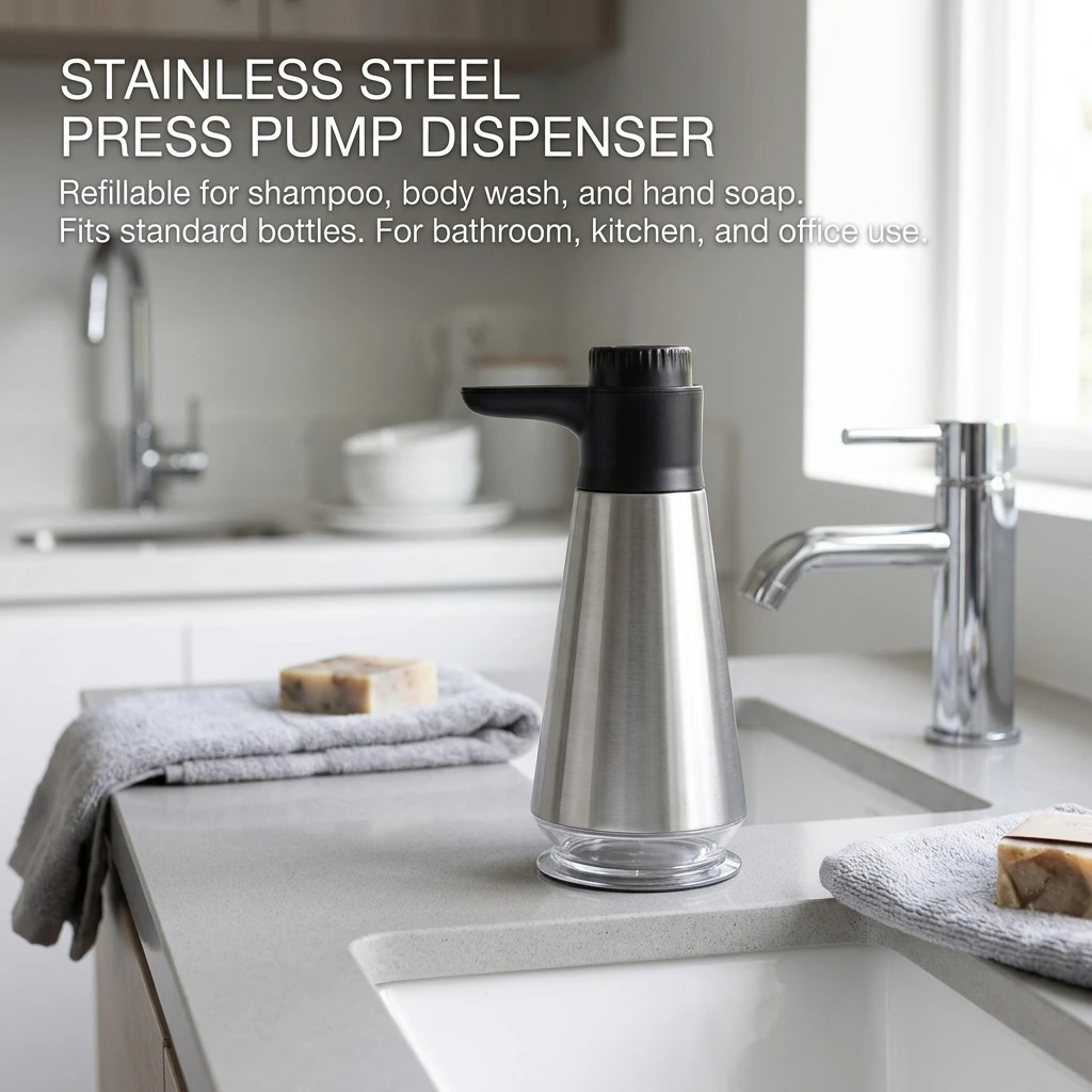 Soap Dispenser Stainless Steel Refillable Pump Bottle Leakproof Container for Bathroom Sink Shower Hotel
