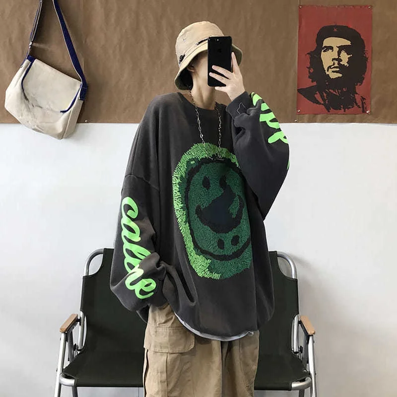 

plus Size 300 Pou Hip Hop Sle Casual Loose Long Sve Women's T-irt Meat Covering Trendy Individual Long irt