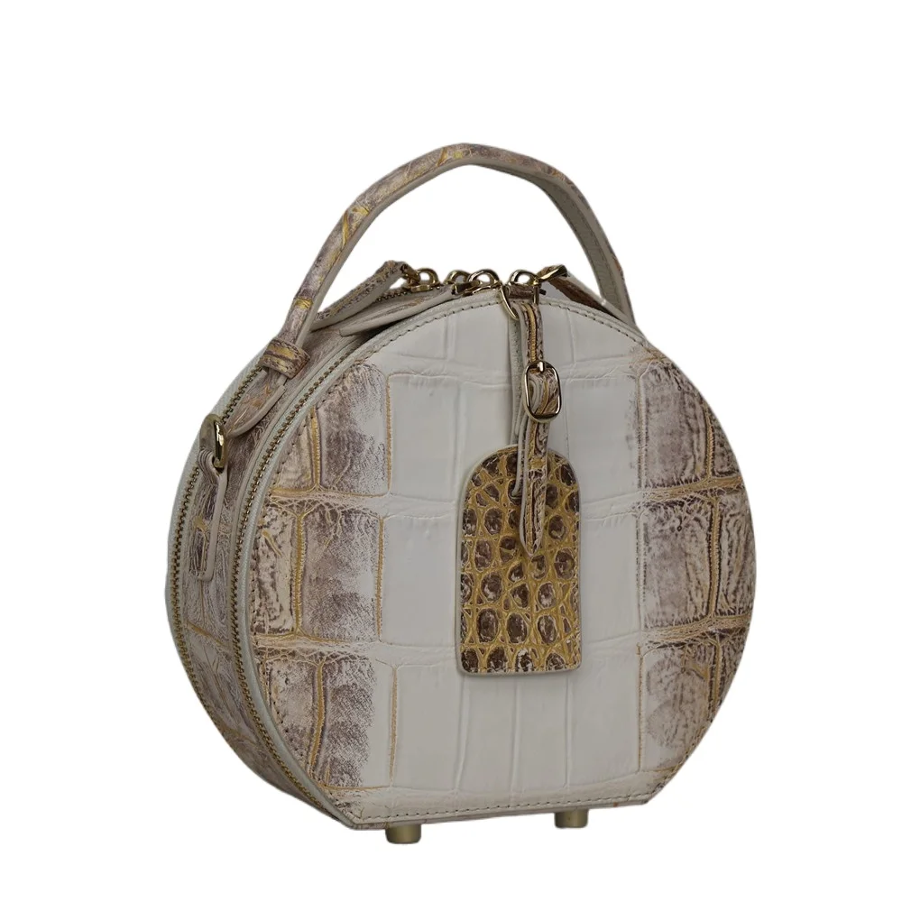 Authentic Crocodile Leather Women's Small Round Handbag, Women's Shoulder Bag, Genuine Crocodile Leather Women's Cross-Body Bag