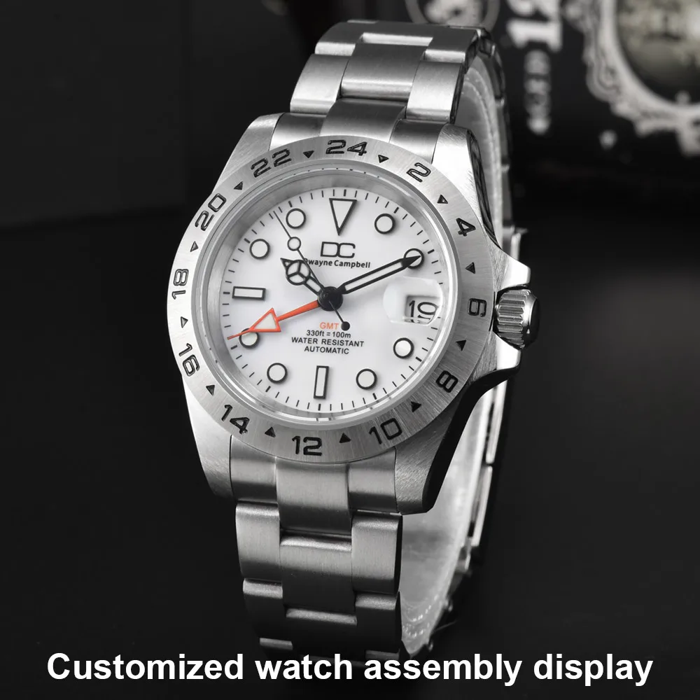 39,5-mm-GMT-Gehäuse, geeignet für das NH34-Uhrwerk, mit Saphirglas, Uhrenarmband, Zifferblatt, Zeiger, Uhrenteile und Zubehör. – Detail 10