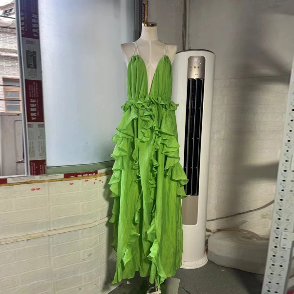 TWOTWINSTYLE شاطئ نمط فساتين ضئيلة عادية للنساء الخامس الرقبة أكمام عالية الخصر الحلو فستان طويل أنثى موضة KDR538033 #4