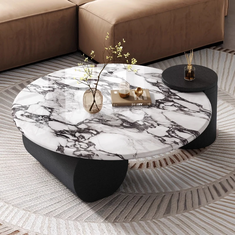 

French marble coffee table round light luxury household small apartment living room high-end Italian minimalist Home Furniture