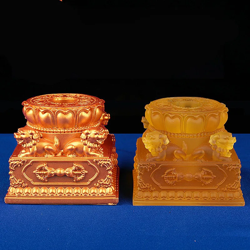 

10cm Exquisite Resin Gold/Yellow Tibetan Buddhist Supplier Lotus Vajra Decorate Hand Cranking Prayer Wheel Base