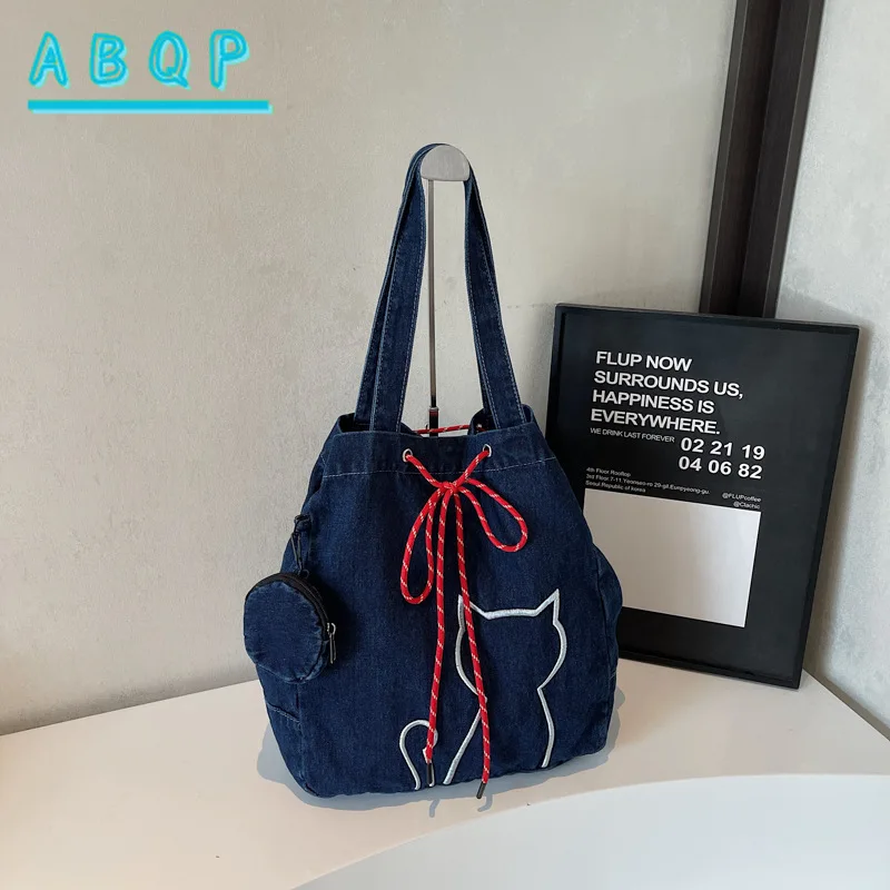 ABQP حقيبة كتف نسائية جديدة سعة كبيرة تطريز أنيق حقيبة يد نسائية الرباط عادية 2 قطعة مجموعة حقيبة نسائية