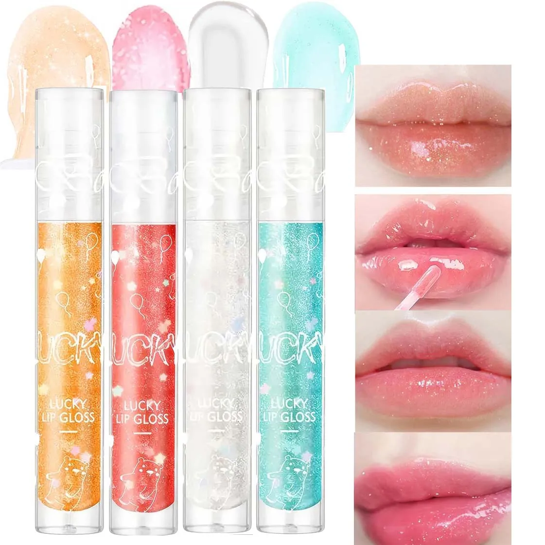 Strawberry Pink Pouty Lip Gloss, Translucent Lip Glaze With A Shimmering Pearl Glow