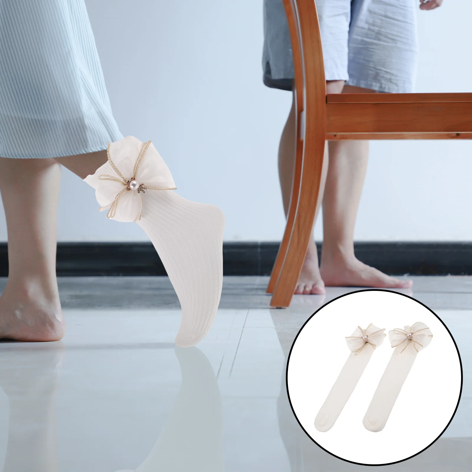 

1Pair Lolita Lace Ruffle Socks Girls Midcalf Length Cute Japanese Style Breathable Soft Bow Socks Lolita Clothing