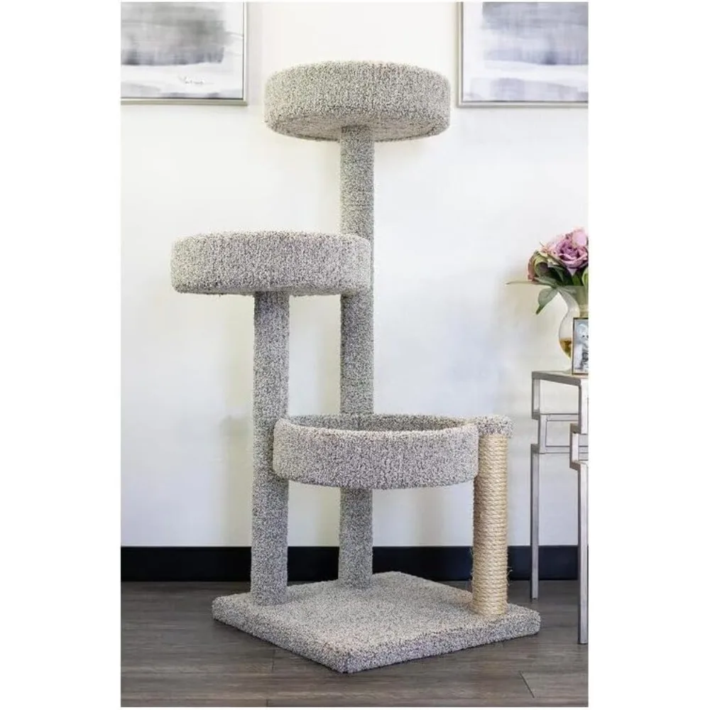

Большой кошачий дерево-переходник с простыми в доступе просторными платформами, обитый ковровой тканью, для всех пород кошек, с несколькими площадками для отдыха, на заказ