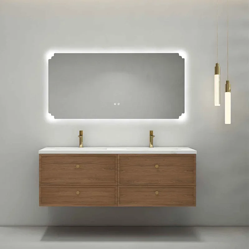newMedieval simple wind bathroom cabinet rock slab countertop washbasin integrated wash basin log wind solid wood multi-layer