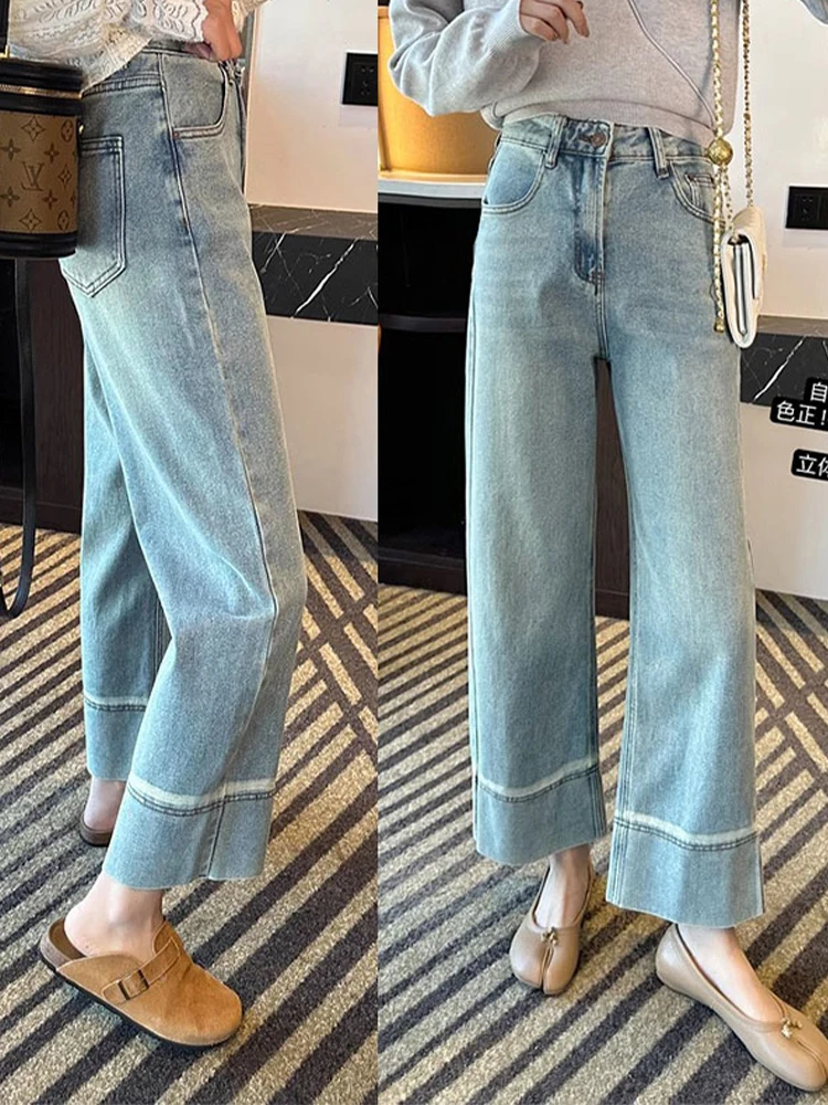 

Женские прямые джинсы с завышенной талией, свободные брюки с широкими штанинами, однотонные джинсовые брюки L273, весна-лето 2024
