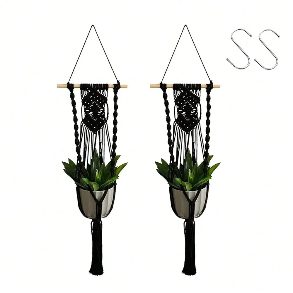 

Black Plant Hanger Macrame Hanging Planter For Indoor Boho Plants Holder With Hooks Hanging Plant Basket Outdoor Window Wall Pl