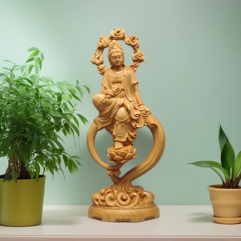 

wood carving guanyin bodhisattva sculptures and figurines Home Room Office Wealth Luck Feng Shui Decor buddha wood