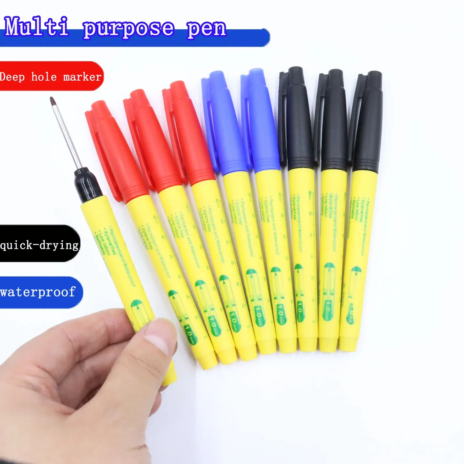 8 unids/set 33mm rotulador de punta larga impermeable y no destiñe azulejo de cerámica madera Metal agujero profundo rotulador de cabeza larga carpintería