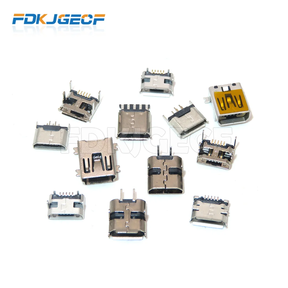 10pcs 5Pin mini usb Socket Connector Micro USB 5pin Female 10 Models SMD DIP Socket Connector MINI USB 5P smd USB 10pin