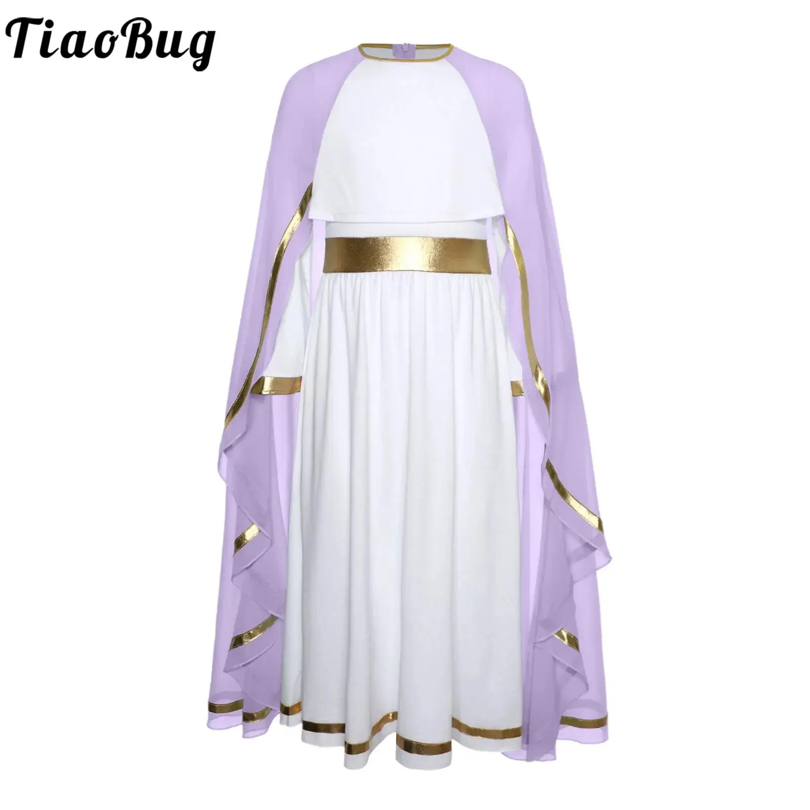 

Girls Ancient Greek Goddesses Virgin Mary Costume Halloween Carnival Party Cosplay Roman Princess Toga Long Sleeve Cape Dress