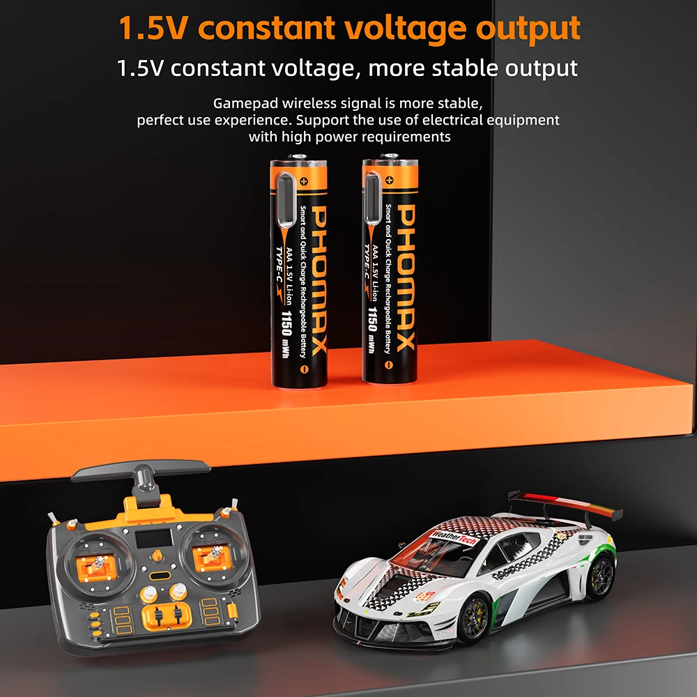 

PHOMAX USB AAA Rechargeable Batteries 1.5V 1150mWh Li-ion Battery For Remote Control MouseElectric Toy Battery + Type-C Cable