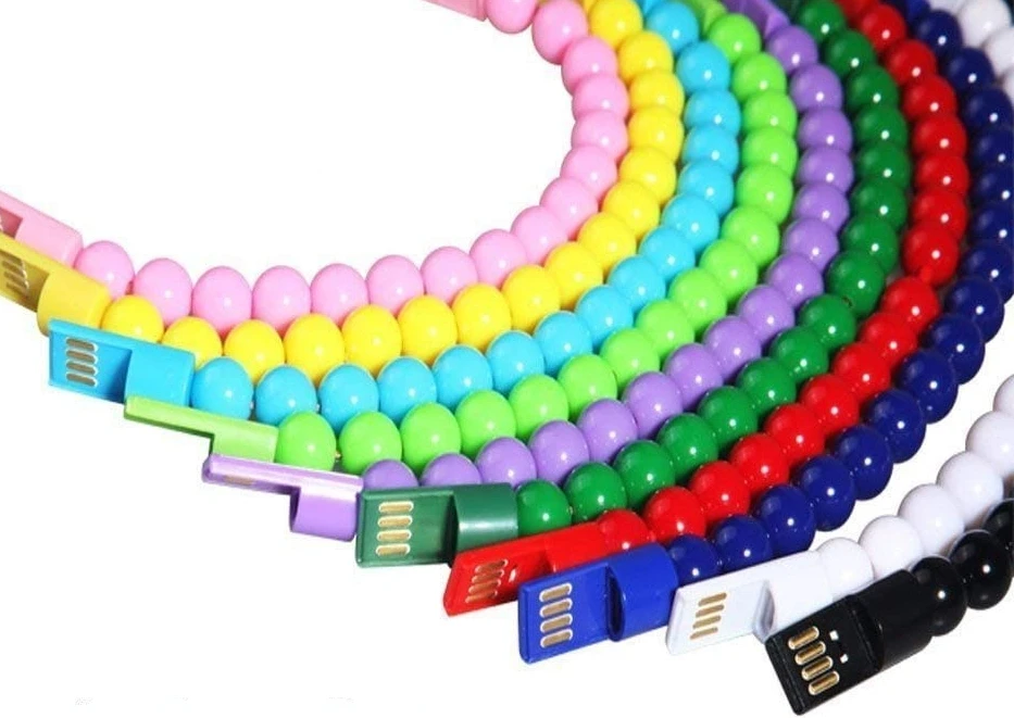 1000pcs Portable Micro USB Type C Beads Bracelet Data Charger Cable Solid Cord Charging For iPhone Samsung S7 S8 Androdi Phones