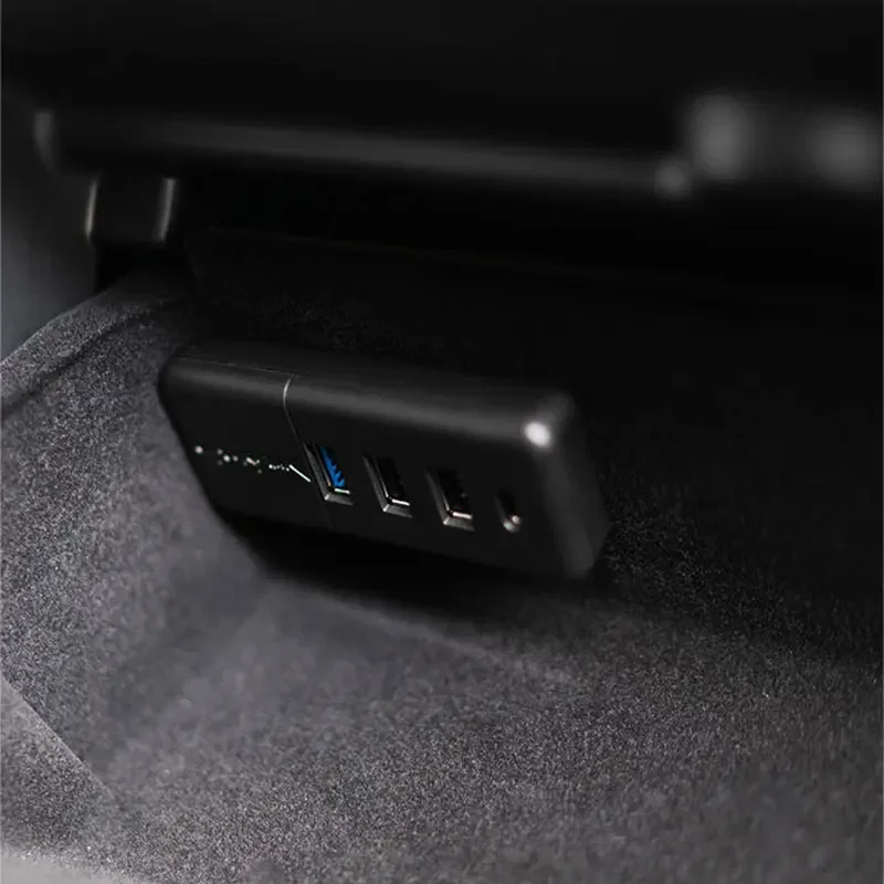 

For Tesla Model Y Model 3 Glove Box Docking Station Quick Charger 4 USB Shunt Hub Flocking Adapter Powered Splitter Extension