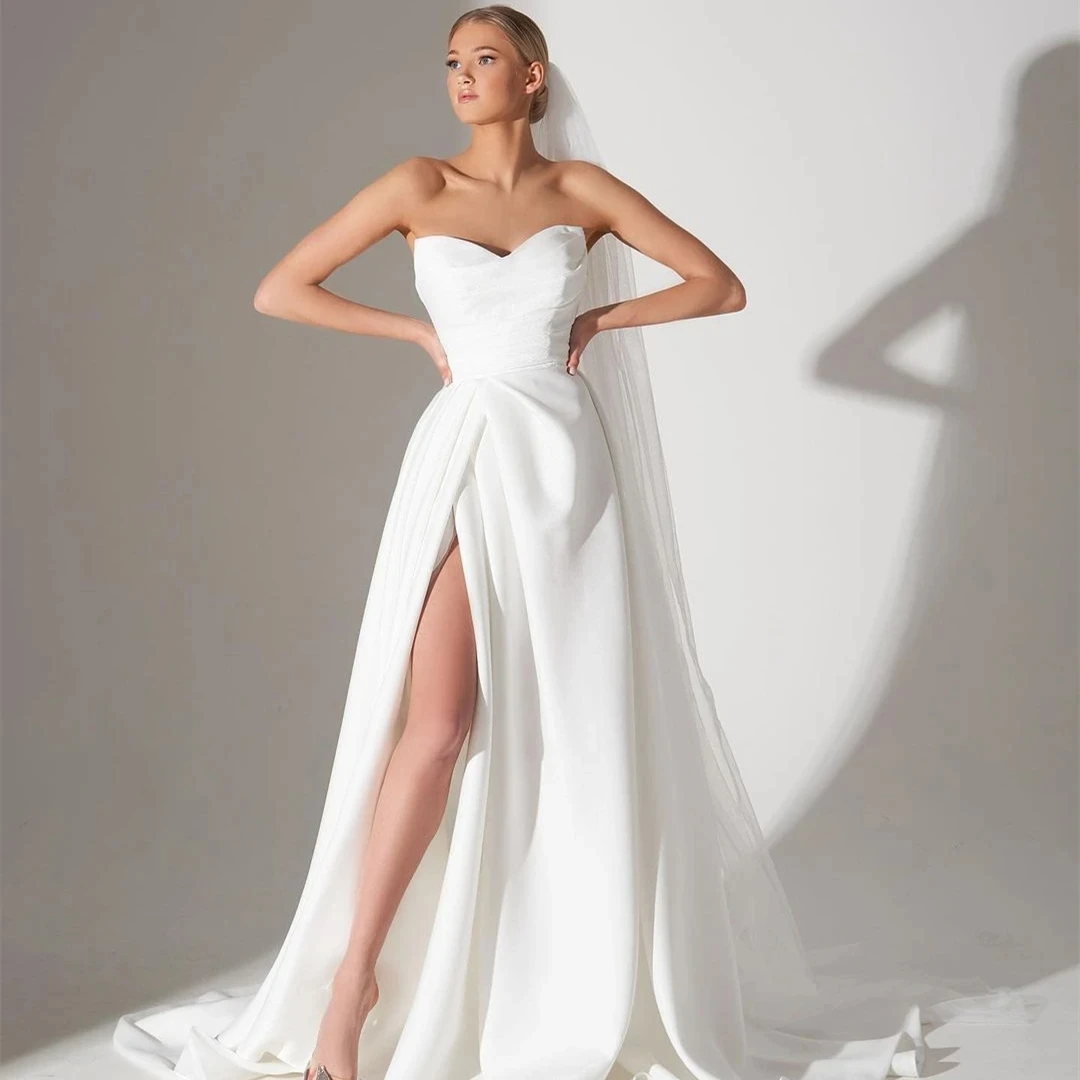 Temperament Wedding DressBreasted Backless High Split Swing Wedding Tail Dress for Wedding Holiday