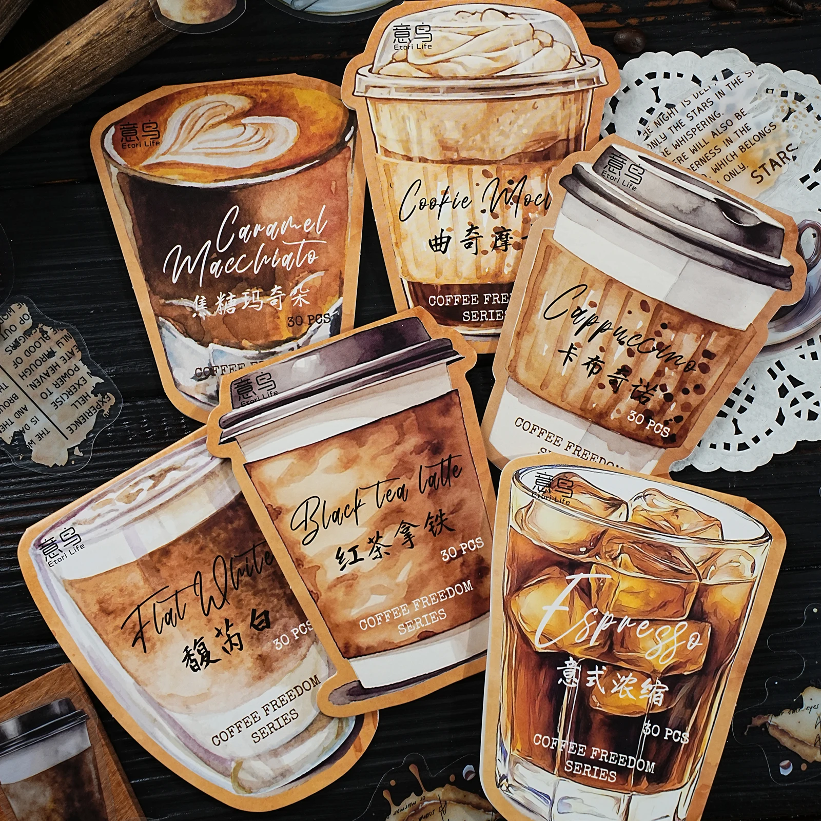 

Etori Life Coffee Freedom Series American Retro Coffee Pattern Label Stickers DIY Laptop, Water Bottle, Suitcase, Phone Case, Photo Album, Coffee Enthusiasts, Gift Paper Bag, Coffee Appearance Packaging, Baking Sealing, Crafts, Small Gifts
